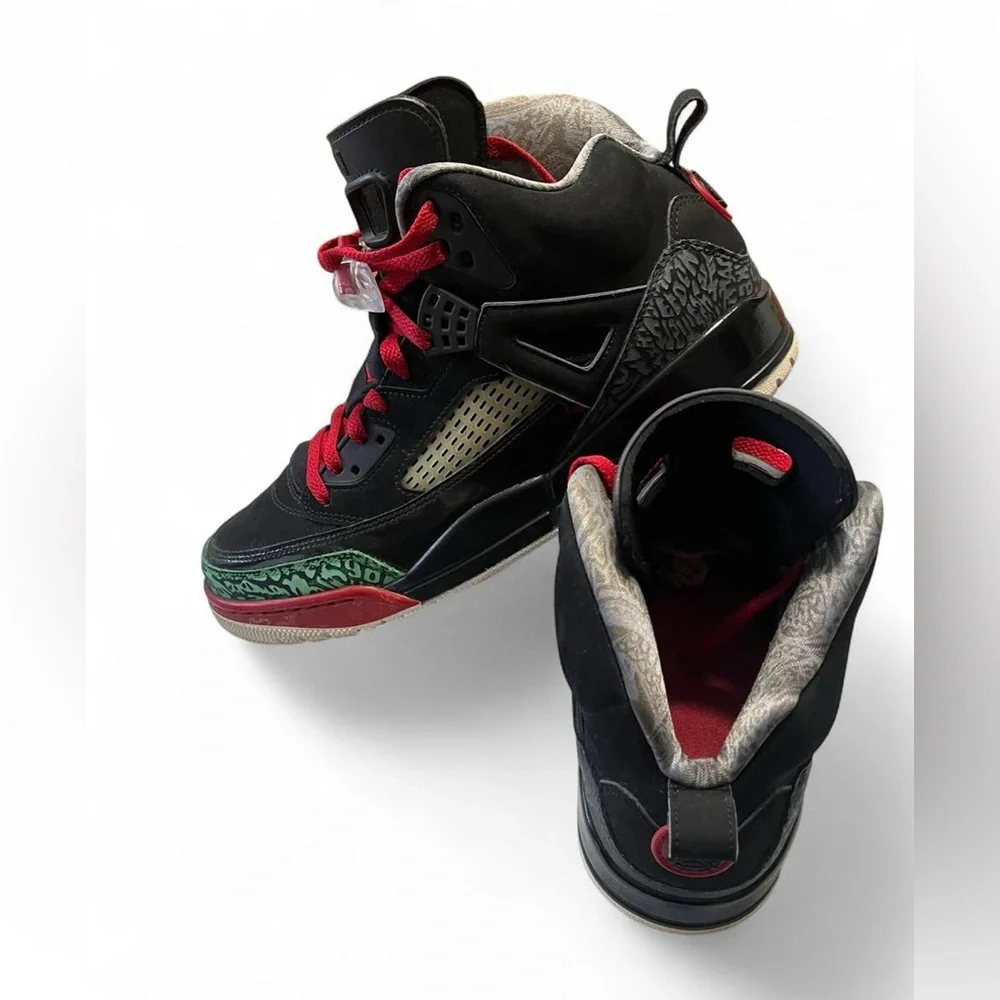 Jordan Black High-Top Sneakers with Red Laces and Green Trim